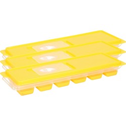 Set van 3x stuks trays met ijsklontjes/ijsblokjes vormpjes 12 vakjes kunststof rood met afsluitdekse - IJsblokjesvormen