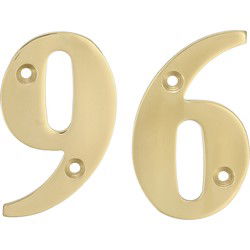 AMIG Huisnummer 96 - massief messing - 10cm - incl. bijpassende schroeven - gepolijst - goudkleur - Huisnummers
