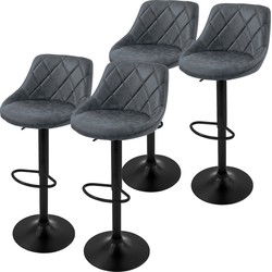 Set van 2 barkrukken 2x antraciet kunstlederen bekleding met rugleuning en voetensteun in hoogte verstelbaar 62-82 cm ML-Design