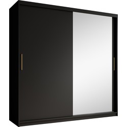 Meubella Kledingkast Mandalin - Zwart - 200 cm - Met spiegel