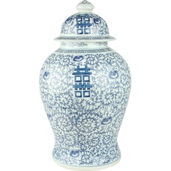 Fine Asianliving Chinese Gemberpot Happiness Handgeschilderd Blauw-Wit