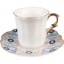 Clayre & Eef Kop en schotel  95 ml Wit Blauw Porselein Servies