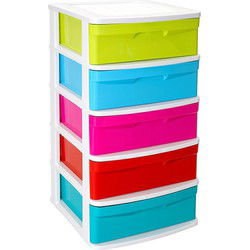 Plasticforte Ladeblok 5x lades - multi kleuren - L40 x B39 x H81 cm - Ladeblok