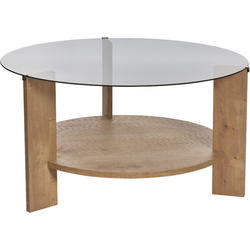 Salontafel met 2 bladen, waarvan één van gerookt gehard glas Ø75 cm - CLARA