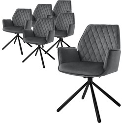 Eetkamerstoel set van 6 draaibaar met rugleuning en armleuningen antraciet Keukenstoel met microvezel fluwelen bekleding ML design