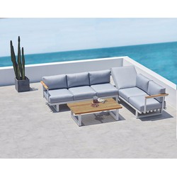 DKS Lounge set Rhon sofa set alu wit - teak  licht grijze kussens