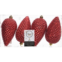 Decoris Kerstballen - dennenappel - rood - 4x - 12 cm - Kersthangers