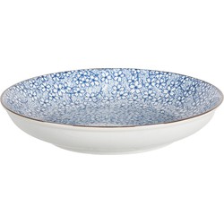 Clayre & Eef Soepbord  Ø 20x4 cm Blauw Keramiek Rond Bloemen Soepkom