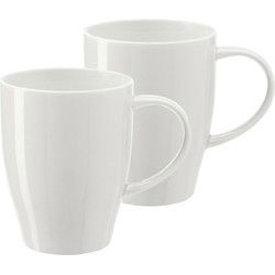 Bellatio Design Koffie mokken/bekers Paris - 2x - porselein - met oor - ivoor wit - 350 ml - Bekers
