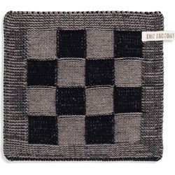 Knit Factory Gebreide Pannenlap Block - Zwart/Taupe - 23x23 cm