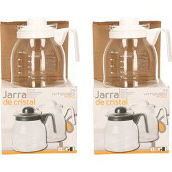 Gerimport Thee/koffie pot - 2x stuks - witte deksel en handvat - 1L - Theepotten