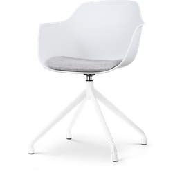 Nola-Liz draaibare eetkamerstoel wit met lichtgrijs zitkussen - wit onderstel