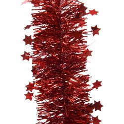 Decoris kerstslinger - sterren - rood - 270 x 10 cm - folie/tinsel - lametta - Kerstslingers