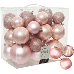 Decoris kerstballen 38x stuks lichtroze 6-8-10 cm kunststof - Kerstbal