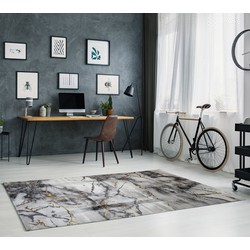 Carrara Modern Grijs Goud vloerkleed - Marmer Design - 200 X 290 CM