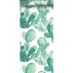ESTAhome behang aquarel geschilderde cactussen smaragdgroen