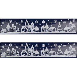 2x Witte kerst raamstickers witte stad met huizen 12,5 x 58,5 cm - Feeststickers