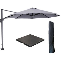 Garden Impressions Hawaii zweefparasol Ø350 cm carbon black / licht grijs met 90kg black polished parasolvoet en parasolhoes