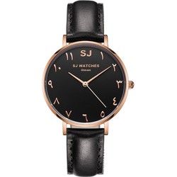 LW Collection SJ WATCHES Oman horloge dames zwart en rose goud en Arabische cijfers 36mm
