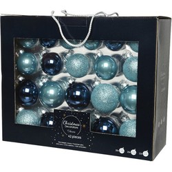42x stuks glazen kerstballen ijsblauw (blue dawn)/donkerblauw 5-6-7 cm - Kerstbal