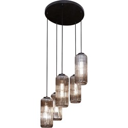 AnLi Style Hanglamp 5L getrapt cilinder rib smoke