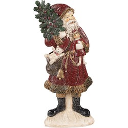 Clayre & Eef Beeld Kerstman 9x4x23 cm Rood Polyresin Kerstdecoratie