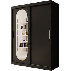 Meubella - Kledingkast Bodhi - Zwart - 150 cm - Met spiegel