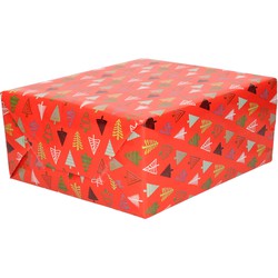 2x Rollen inpakpapier/cadeaupapier Kerst print rood 2,5 x 0,7 meter 70 grams luxe kwaliteit - Cadeaupapier