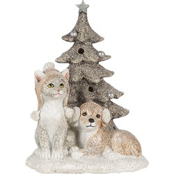 Clayre & Eef Beeld Dieren 11x9x15 cm LED Wit Grijs Polyresin Dieren Kerstdecoratie