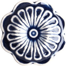 Clayre & Eef Deurknop  Ø 4 cm Blauw Wit Keramiek Bloem Meubelknop