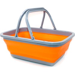 Concorde Wasmand/winkelmand opvouwbaar met hengsel - kunststof - 30L - grijs/oranje - 39 x 28 x 29 cm - Emmers