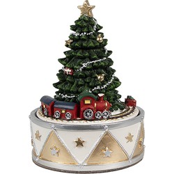 Clayre & Eef Muziekdoos Kerstboom Ø 11x15 cm Groen Goudkleurig Kunststof