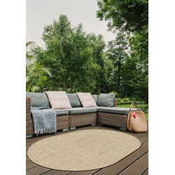Brussels Vintage Buitenkleed – Ovaal - Effen Indoor & Outdoor Vloerkleed – Tuinkleed, Balkonkleed – Jute Beige Wit- 200x290 CM  Ovaal