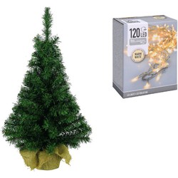 Volle kerstboom/kunstboom 75 cm inclusief warm witte verlichting - Kunstkerstboom