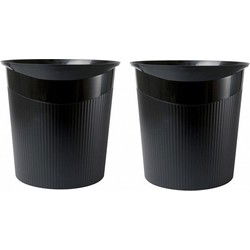 Zwarte kantoor vuilnisbak/prullenbak - 2x - 13 liter - kunststof - Prullenbakken