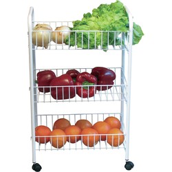 MSV Keuken/badkamer trolley - metaal - wit - met wielen - 37 x 26 x 68 cm - Opberg trolley