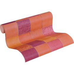 Livingwalls behang tegelmotief warm oranje en roze - 53 cm x 10,05 m - AS-374065