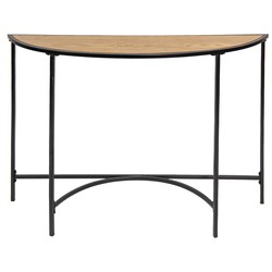 Clayre & Eef Sidetable  120x31x81 cm Zwart Bruin Ijzer Hout Halfrond Wandtafel