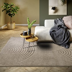 Japandi vloerkleed laagpolig - New York Design - Panglao Taupe - 120x170 cm