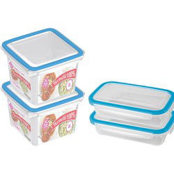 4x Voedsel plastic bewaarbakjes 0,5 en 2 liter transparant/blauw - Vershoudbakjes