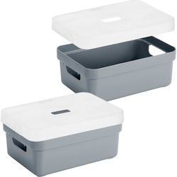 4x stuks opbergboxen/opbergmanden blauwgrijs van 9 liter kunststof met transparante deksel - Opbergbox