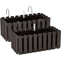 Prosperplast Plantenbak - 2x - kunststof - 38 cm - antraciet - Plantenpotten