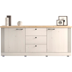 Dressoir met 2 deuren en 3 laden, decor eiken Cadiz en meringuewit L211 cm - COUNTRY