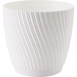 Form Plastic Plantenpot/bloempot Waves - kunststof - ivoor wit - D15 x H14 cm - met schotel - Plantenpotten