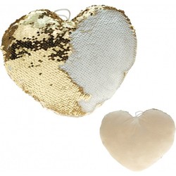 Set van 2x stuks sierkussens hartje goud/creme metallic met draaibare pailletten 30 cm - Sierkussens