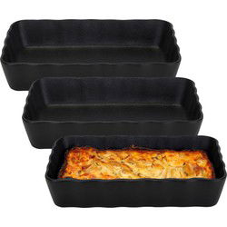 Ovenschaal - 3x - zwart - 1,5 L - 21 x 14 cm - aardewerk - serveerschalen - Ovenschalen