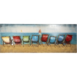 Clayre & Eef Metalen schilderij  160x60 cm Blauw Rood Ijzer Rechthoek Strand Wanddecoratie