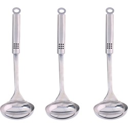Soep/saus opscheplepel - 3x stuks - zilver - RVS - 31 cm - Soeplepels