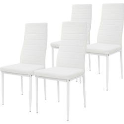 Eetkamerstoelen set van 4, kunstlederen bekleding, wit, gestoffeerde stoel met metalen poten ML design