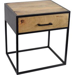 LOFT42 Demi Industrieel Nachtkastje met lade - Mangohout - Metaal - Zwart - 50x45x38